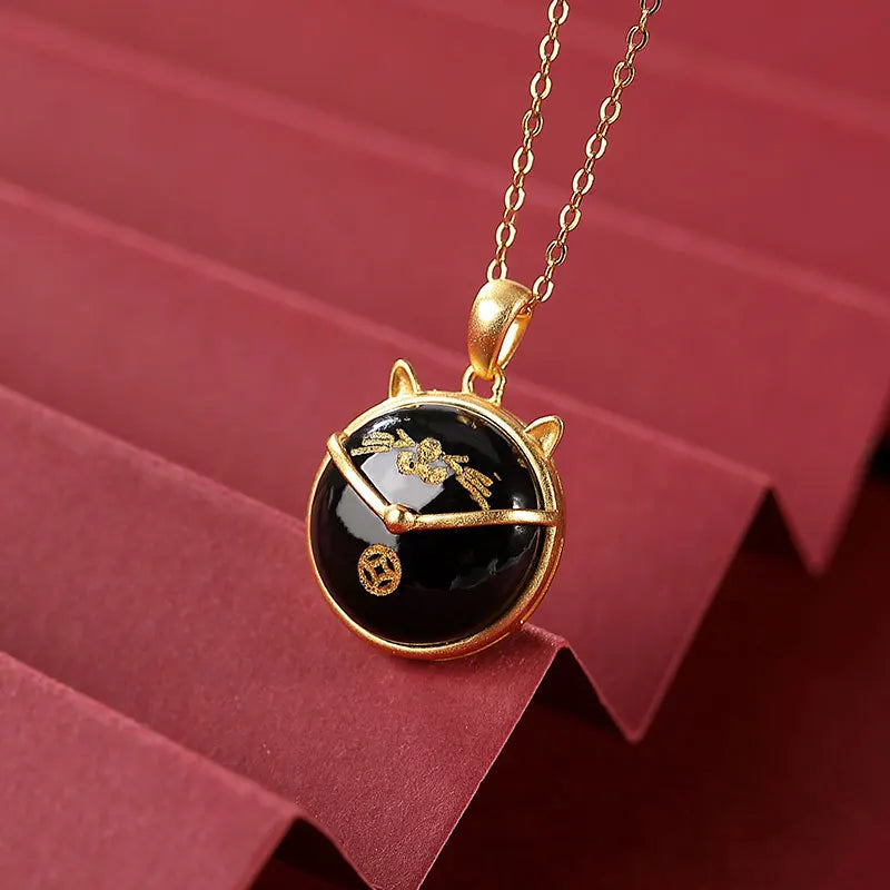 Sterling Silver Plated Natural Hetian Jade Pendant National Tide Coins Cat
