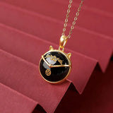 Sterling Silver Plated Natural Hetian Jade Pendant National Tide Coins Cat