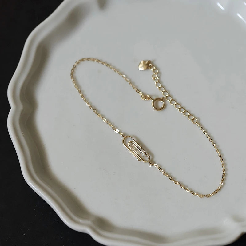 S925 Silver Gold-Plated Bracelet Paper Clip Pin Ins Cold Wind