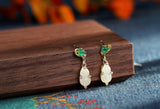 S925 Sterling Silver Gold-Plated Hetian Jade Gourd Earrings