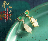 S925 Sterling Silver Gold-Plated Hetian Jade Gourd Earrings
