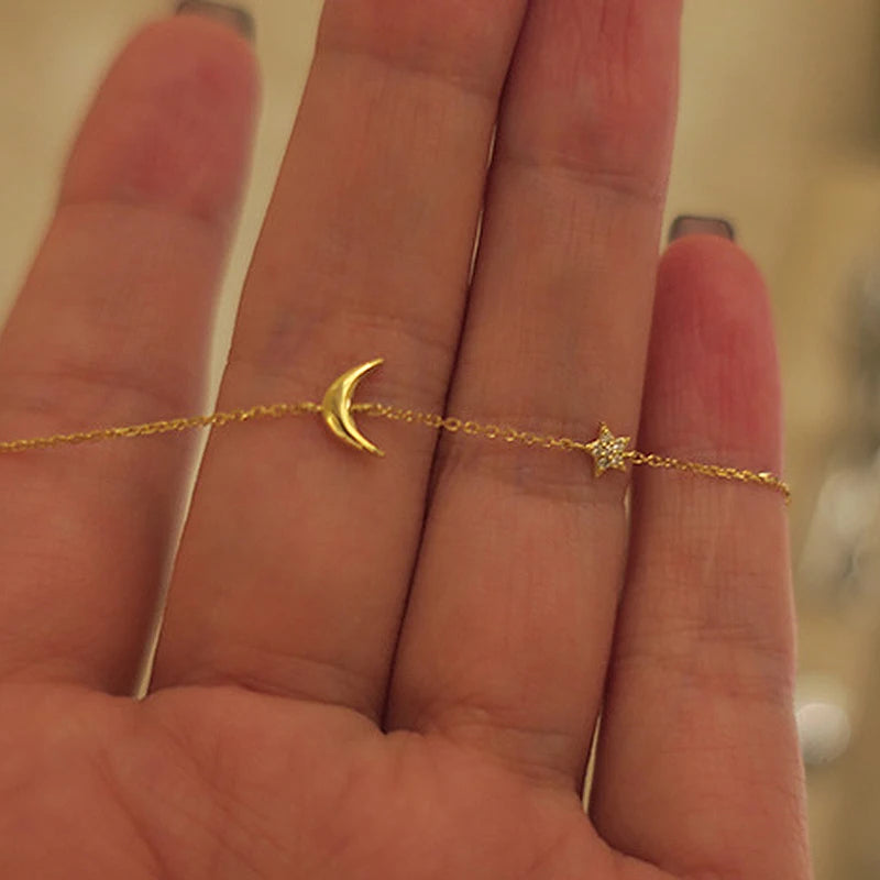 S925 Sterling Silver Moon Star Bracelet Gold-Plated