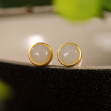 S925 Sterling Silver Gold-Plated Hetian Jade Ear Studs