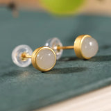 S925 Sterling Silver Gold-Plated Hetian Jade Ear Studs