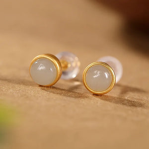 S925 Sterling Silver Gold-Plated Hetian Jade Ear Studs
