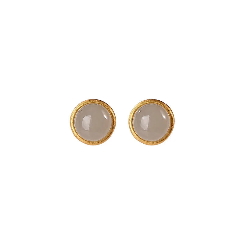 S925 Sterling Silver Gold-Plated Hetian Jade Ear Studs