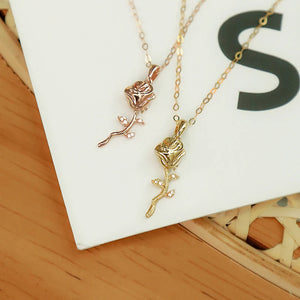 S925 Sterling Silver Gold-Plated Rose Necklace Female Student Pendant