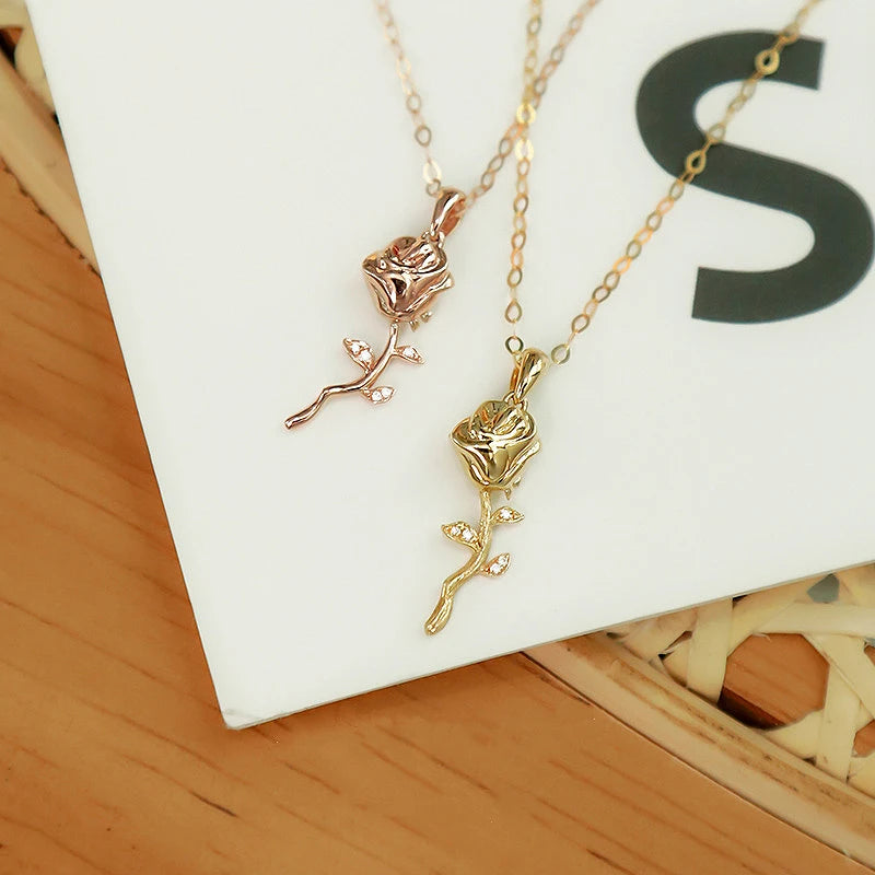 S925 Sterling Silver Gold-Plated Rose Necklace Female Student Pendant