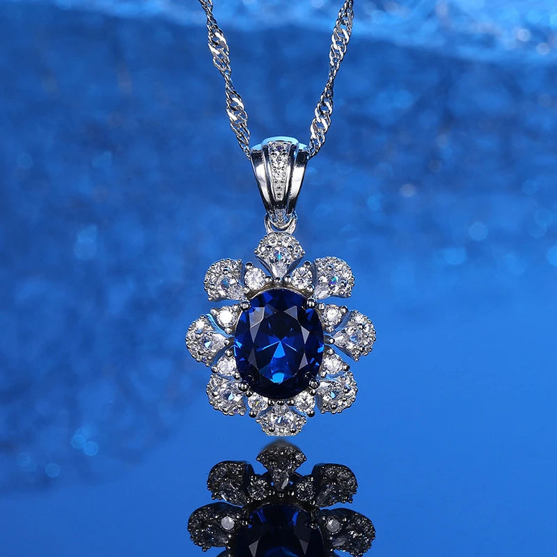 S925 Silver Carbon Diamond Fan Necklace with Gemstones
