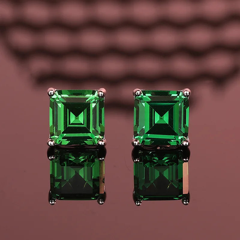 S925 Sterling Silver Green Gem Earrings Ice Cut Wedding Jewelry