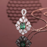 S925 Silver Carbon Diamond Green Gemstone Pendant Necklace