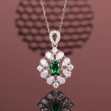 S925 Silver Carbon Diamond Green Gemstone Pendant Necklace