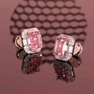 S925 Silver Carbon Diamond Pink Gem Earrings