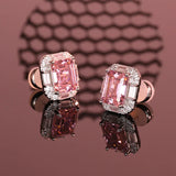 S925 Silver Carbon Diamond Pink Gem Earrings