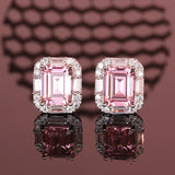 S925 Silver Carbon Diamond Pink Gem Earrings