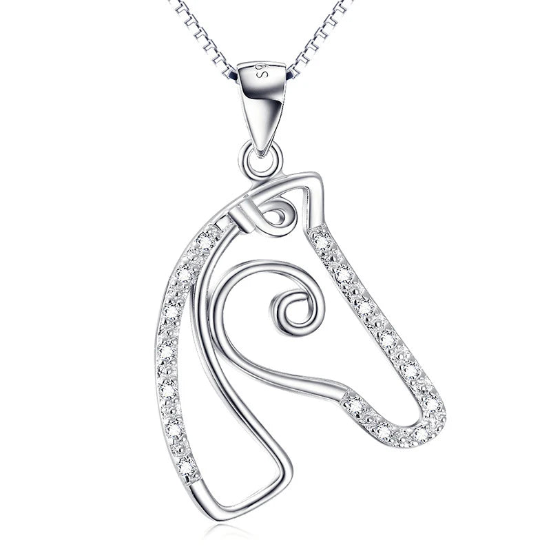 S925 Sterling Silver Horse Head Pendant Necklace
