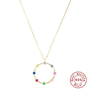 S925 Rainbow Round Clavicle Necklace Sterling Silver Inlaid