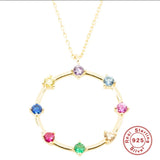 S925 Rainbow Round Clavicle Necklace Sterling Silver Inlaid