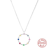 S925 Rainbow Round Clavicle Necklace Sterling Silver Inlaid