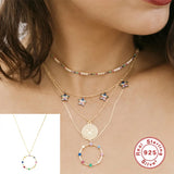 S925 Rainbow Round Clavicle Necklace Sterling Silver Inlaid