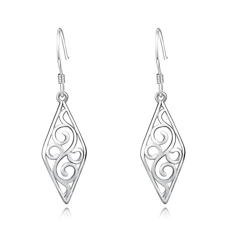 S925 Sterling Silver Diamond-Shaped Drop Earrings