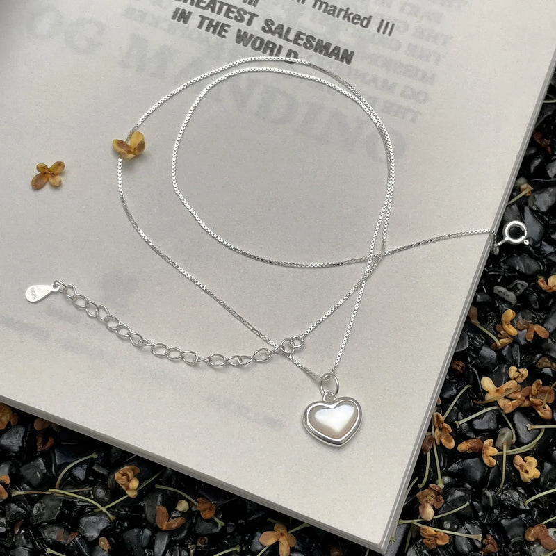 S925 Love Shell Pendant Necklace Adjustable Clavicle Chain