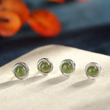 S925 Sterling Silver Hetian Jade Inlaid Earrings