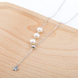 S925 Silver Freshwater Pearl Star Necklace Adjustable Clavicle Chain
