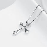 S925 Sterling Silver Crystal Cross Necklace Christ Religion Pendant