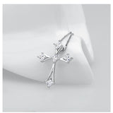 S925 Sterling Silver Crystal Cross Necklace Christ Religion Pendant