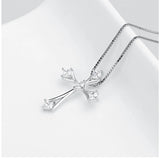 S925 Sterling Silver Crystal Cross Necklace Christ Religion Pendant