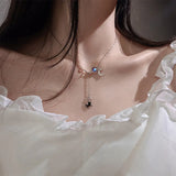 S925 Sterling Silver Necklace Moon Stone Stars Tassel Choker Wedding Jewelry