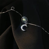 S925 Sterling Silver Necklace Moon Stone Stars Tassel Choker Wedding Jewelry