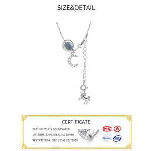 S925 Sterling Silver Necklace Moon Stone Stars Tassel Choker Wedding Jewelry
