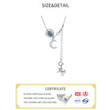 S925 Sterling Silver Necklace Moon Stone Stars Tassel Choker Wedding Jewelry