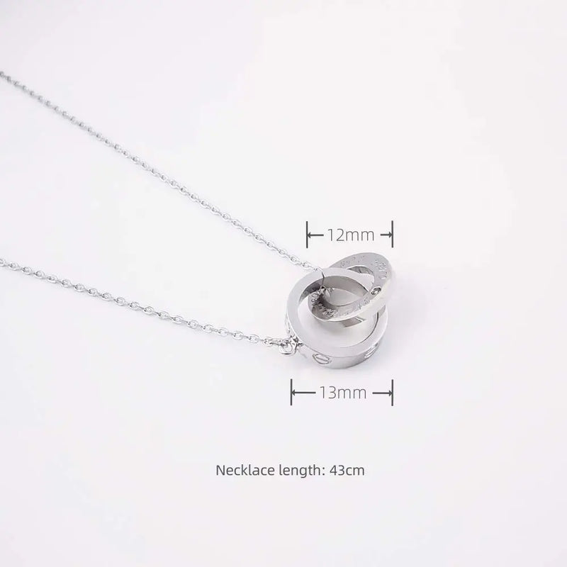 S925 Double Ring Pendant Necklace for Women