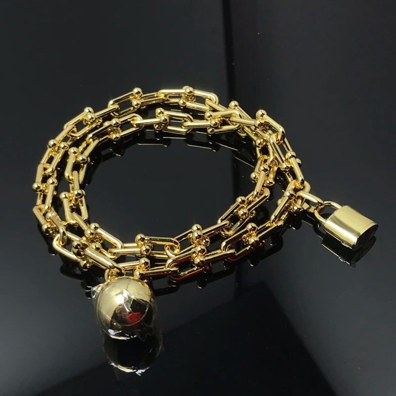 S925 Silver Horseshoe Bell Lock Bracelet Women's Jewelry