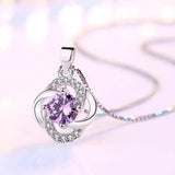 S925 Sterling Silver Purple Crystal Zircon Flower Pendant Necklace