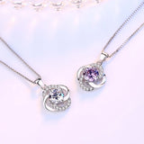 S925 Sterling Silver Purple Crystal Zircon Flower Pendant Necklace