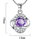 S925 Sterling Silver Purple Crystal Zircon Flower Pendant Necklace