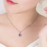 S925 Sterling Silver Purple Crystal Zircon Flower Pendant Necklace