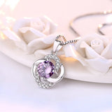 S925 Sterling Silver Purple Crystal Zircon Flower Pendant Necklace