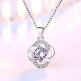 S925 Sterling Silver Purple Crystal Zircon Flower Pendant Necklace