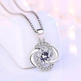 S925 Sterling Silver Purple Crystal Zircon Flower Pendant Necklace