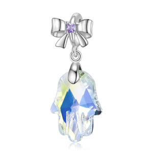 S925 Silver Hand of Fatima Crystal Pendant Bracelet Necklace DIY Beads