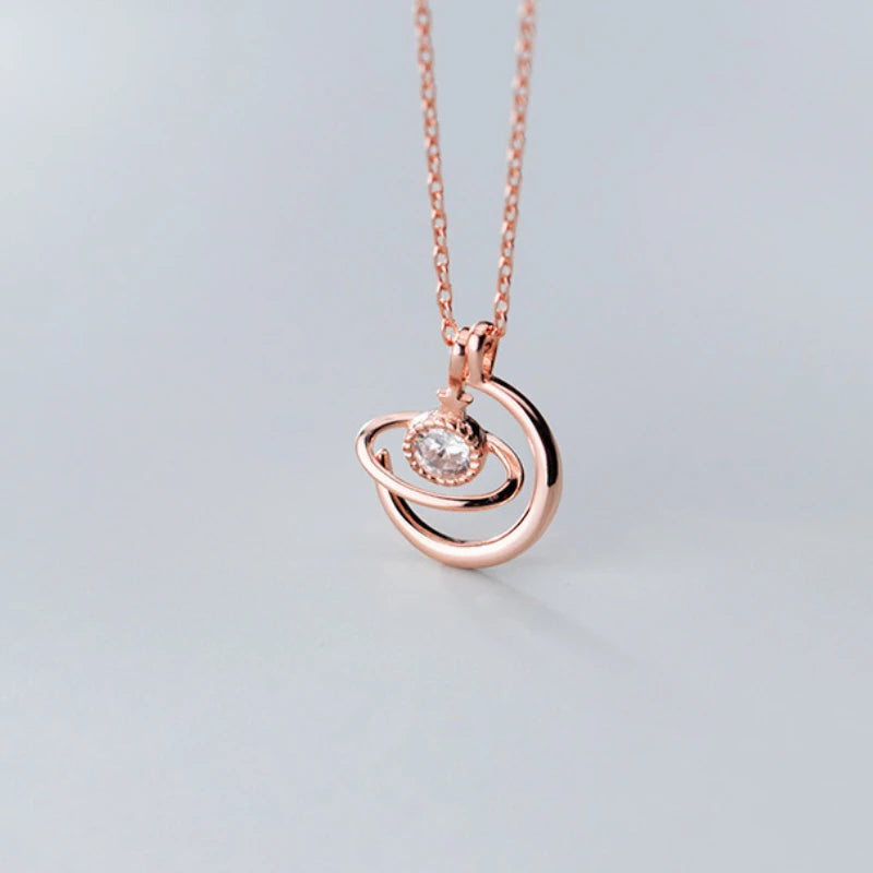 925 Silver Star Zircon Circle Pendant Necklace for Women