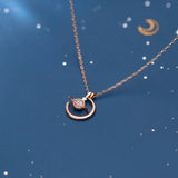 925 Silver Star Zircon Circle Pendant Necklace for Women