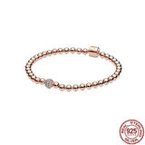 S925 Sterling Silver Pink Heart Bracelet for Women's DIY Jewelry