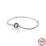 S925 Sterling Silver Pink Heart Bracelet for Women's DIY Jewelry