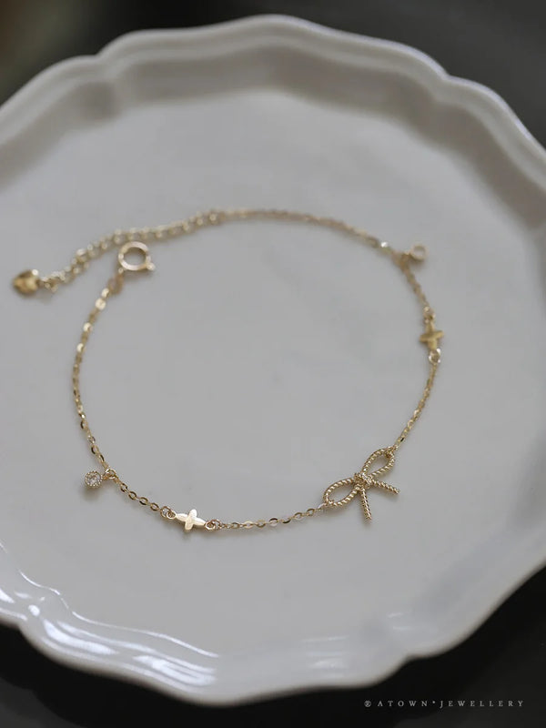 S925 Silver Plated Bracelet Women's Fried Dough Twist Bow Clover Hand Jewelry